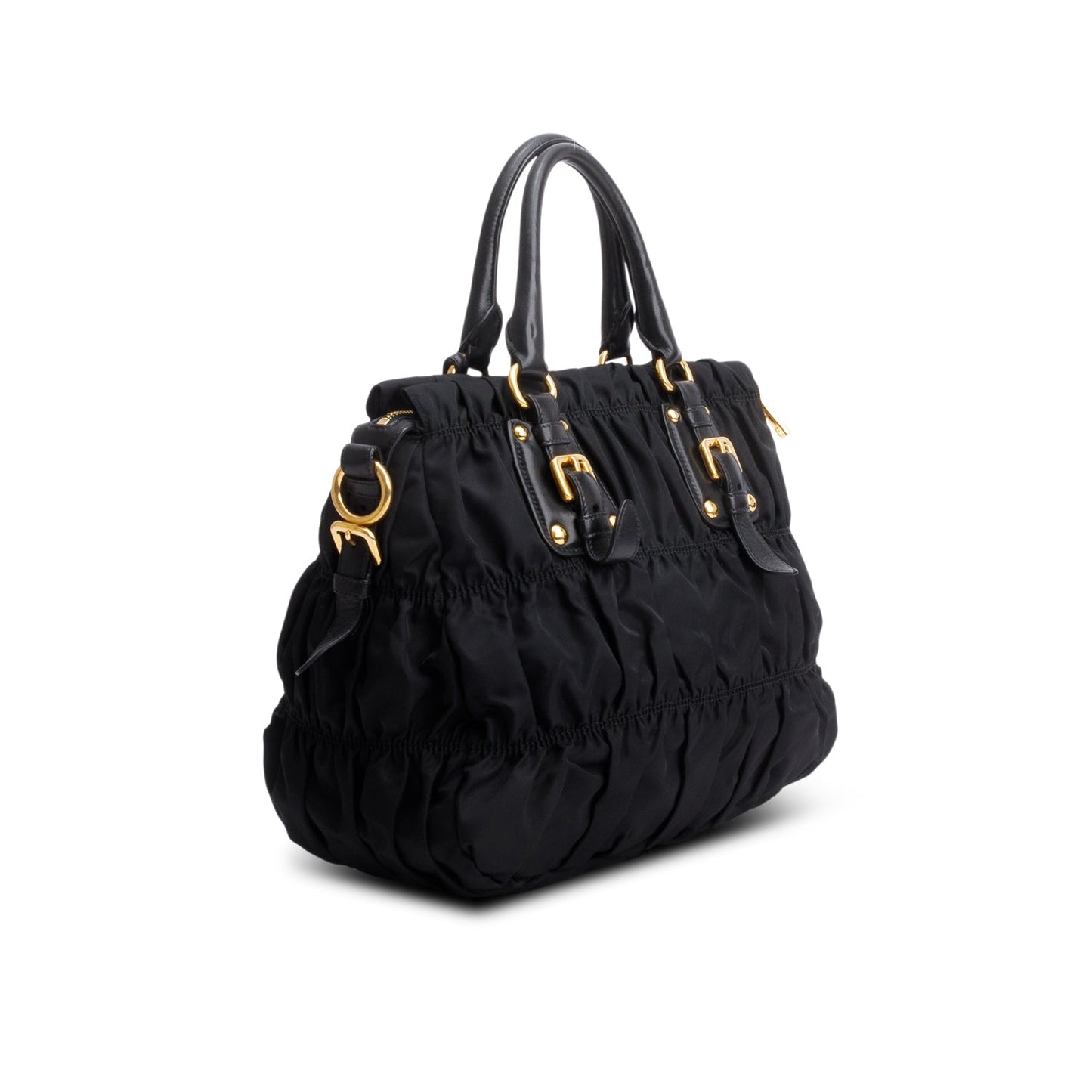 Prada Black Leather-Trimmed Tessuto Gaufre Tote