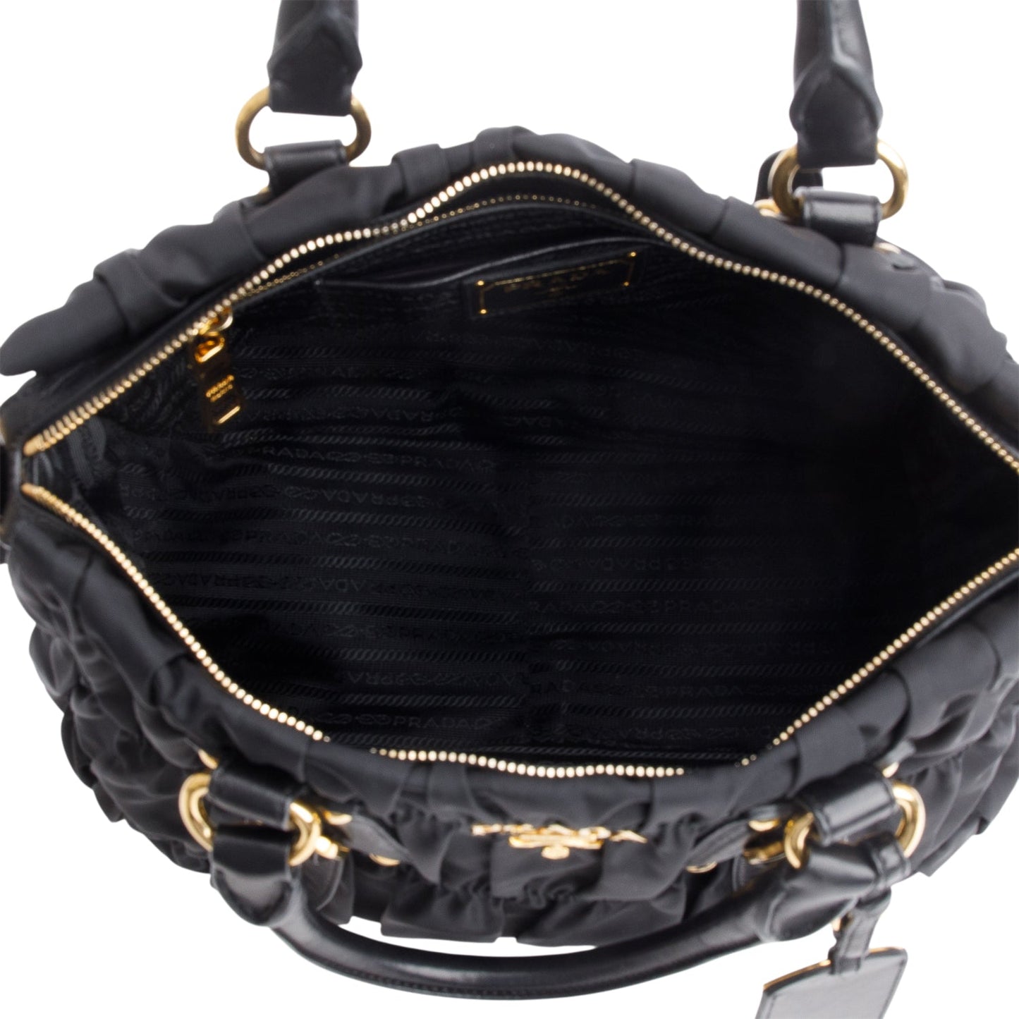 Prada Black Leather-Trimmed Tessuto Gaufre Tote
