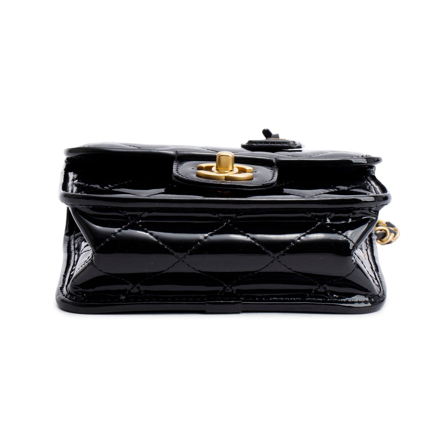 Chanel Black Patent Leather Quilted Mini School Memory Top Handle Bag