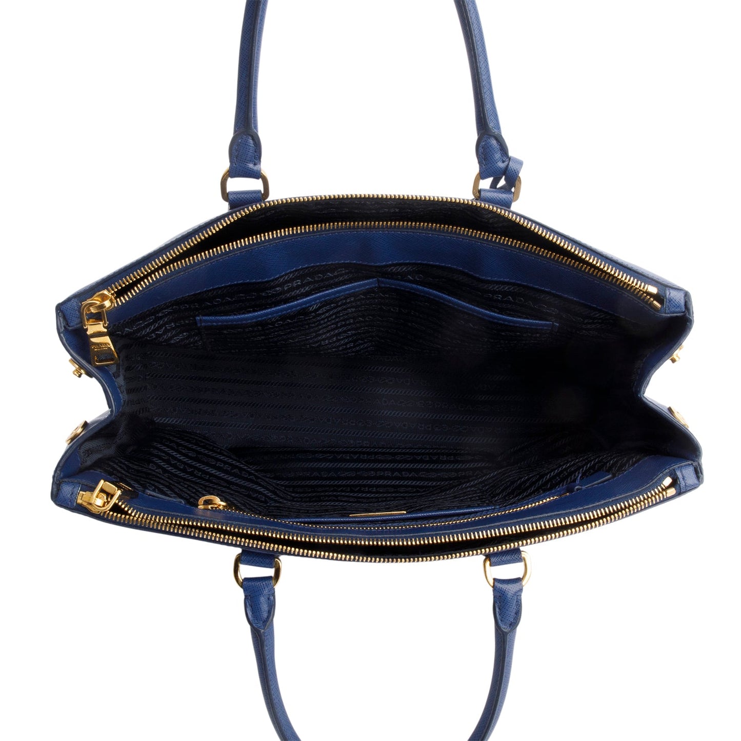Prada Blue Saffiano Lux Large Double Zip Galleria Tote