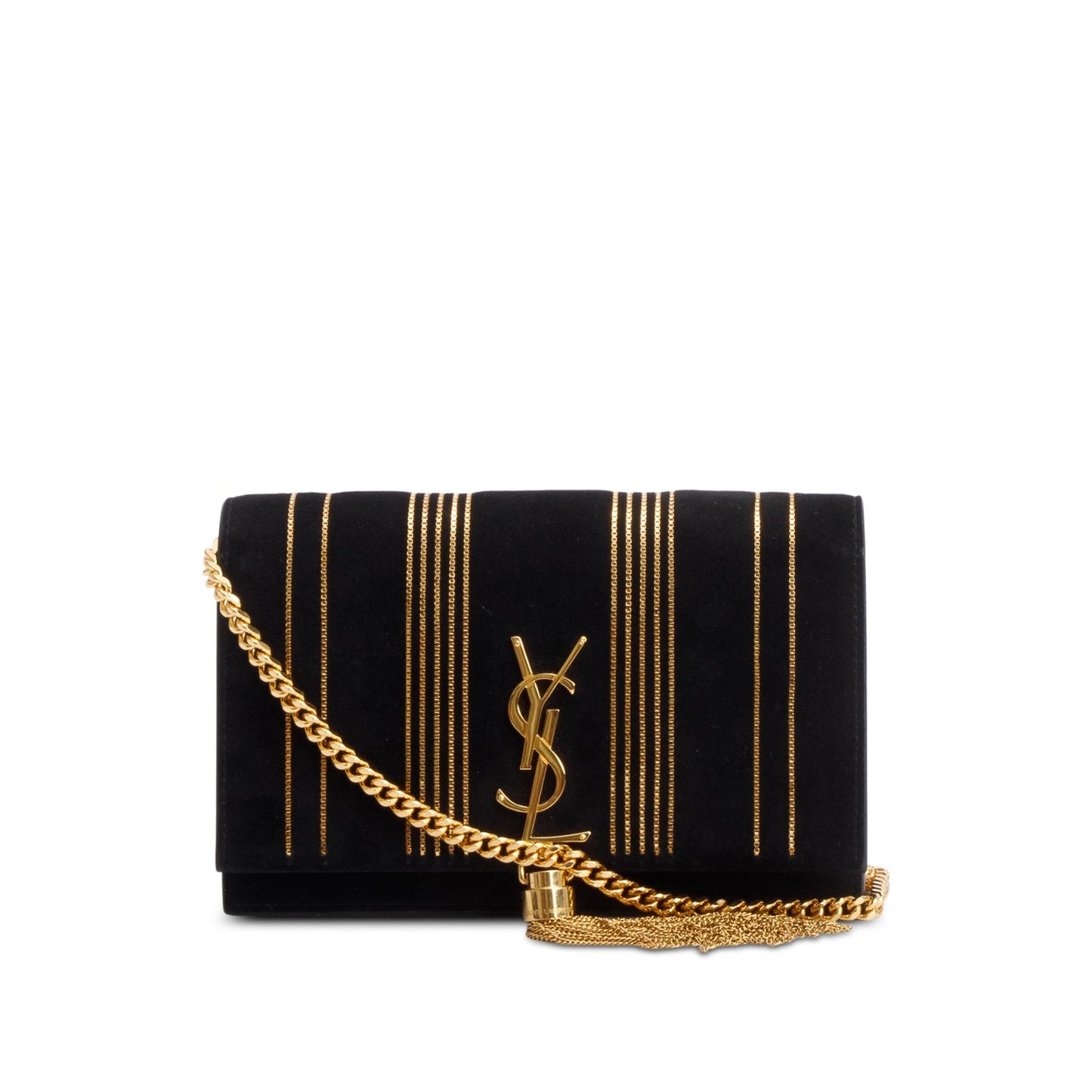 Saint Laurent Black Suede Kate Tassel Wallet on Chain