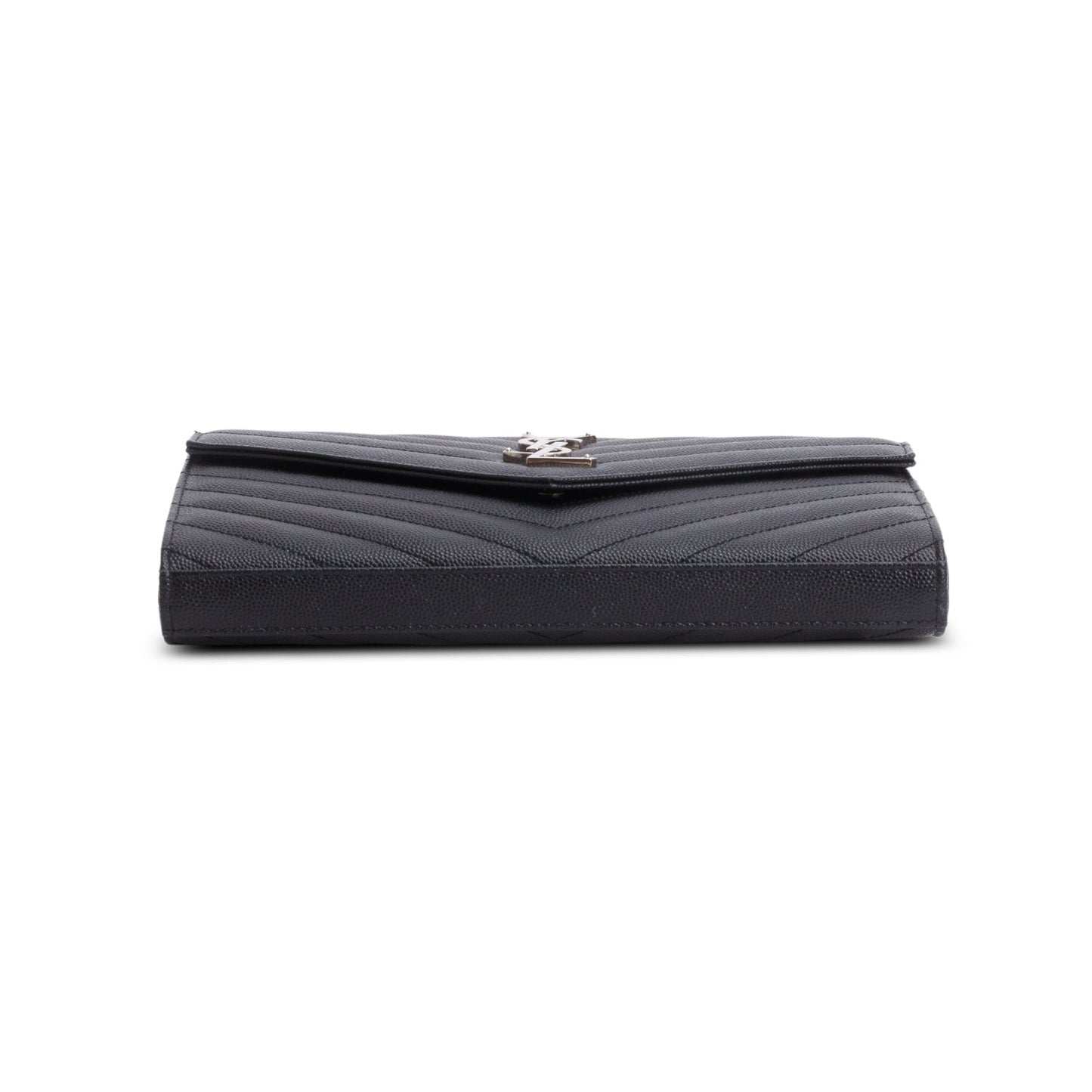 Saint Laurent Black Grain De Poudre Leather Envelope Chain Wallet