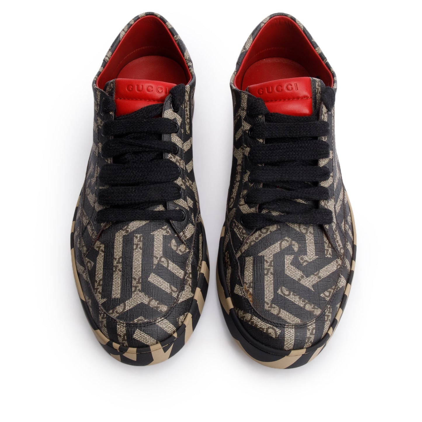 Gucci Black/Brown GG Supreme Monogram Caleido Low Top Sneakers, Men's Size 11
