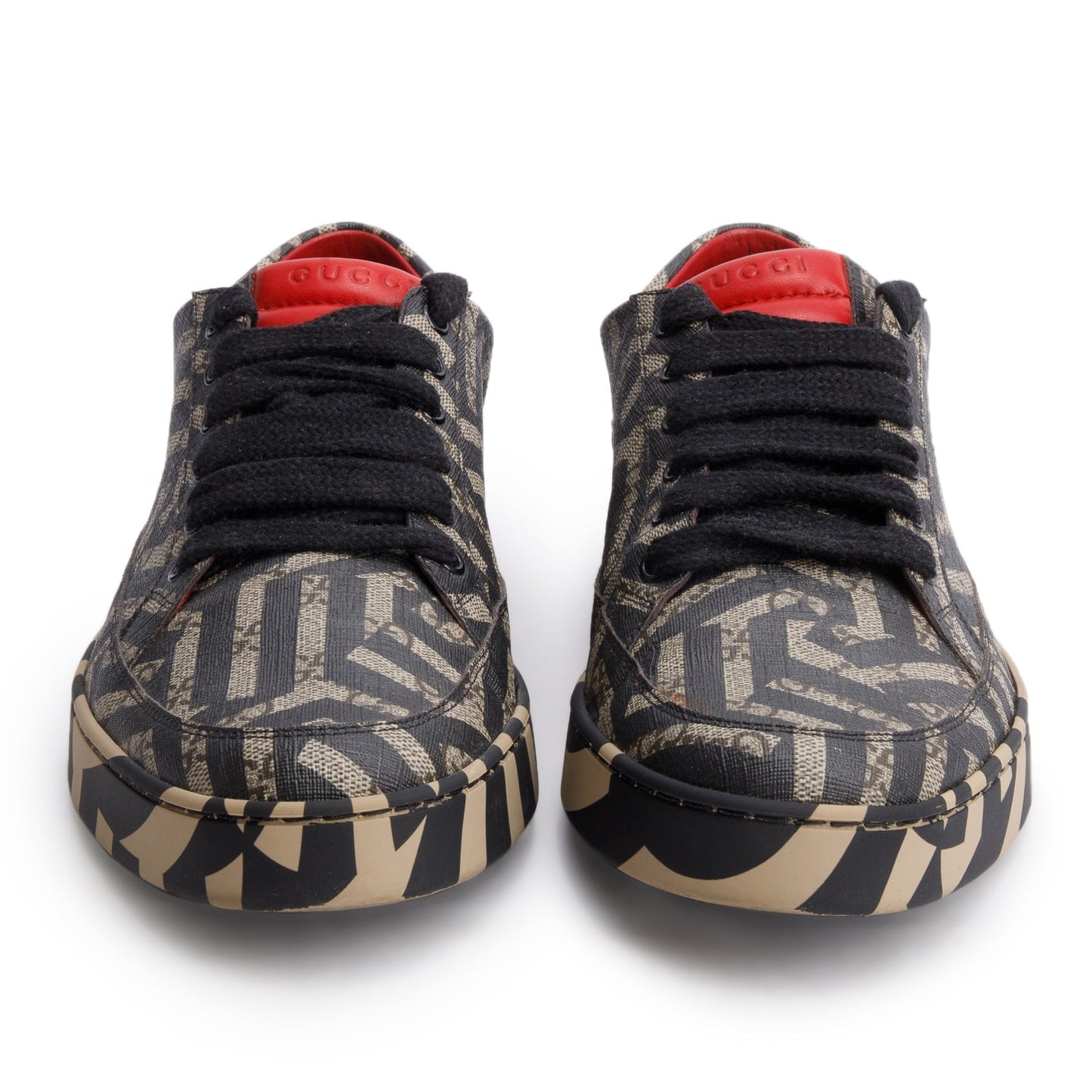 Gucci Black/Brown GG Supreme Monogram Caleido Low Top Sneakers, Men's Size 11