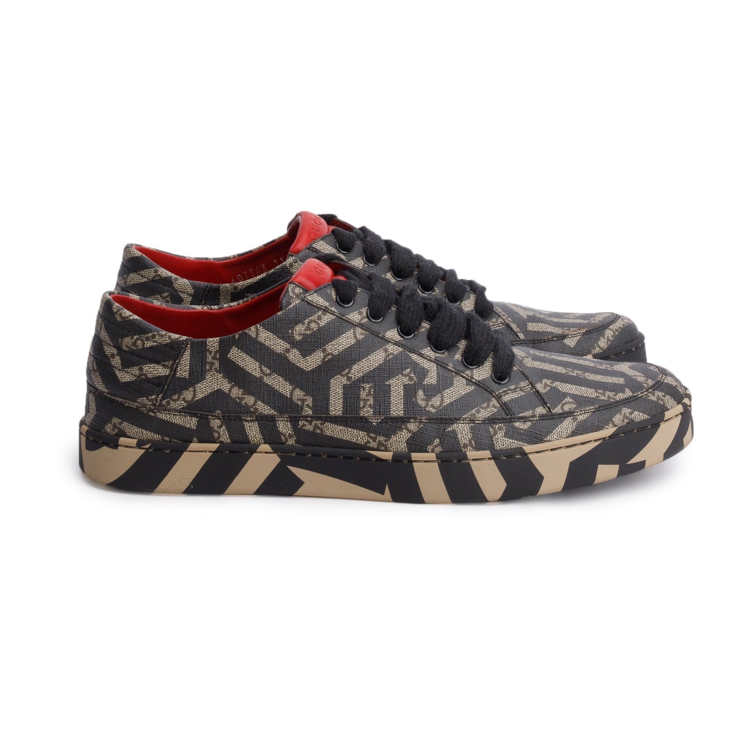 Gucci Black/Brown GG Supreme Monogram Caleido Low Top Sneakers, Men's Size 11
