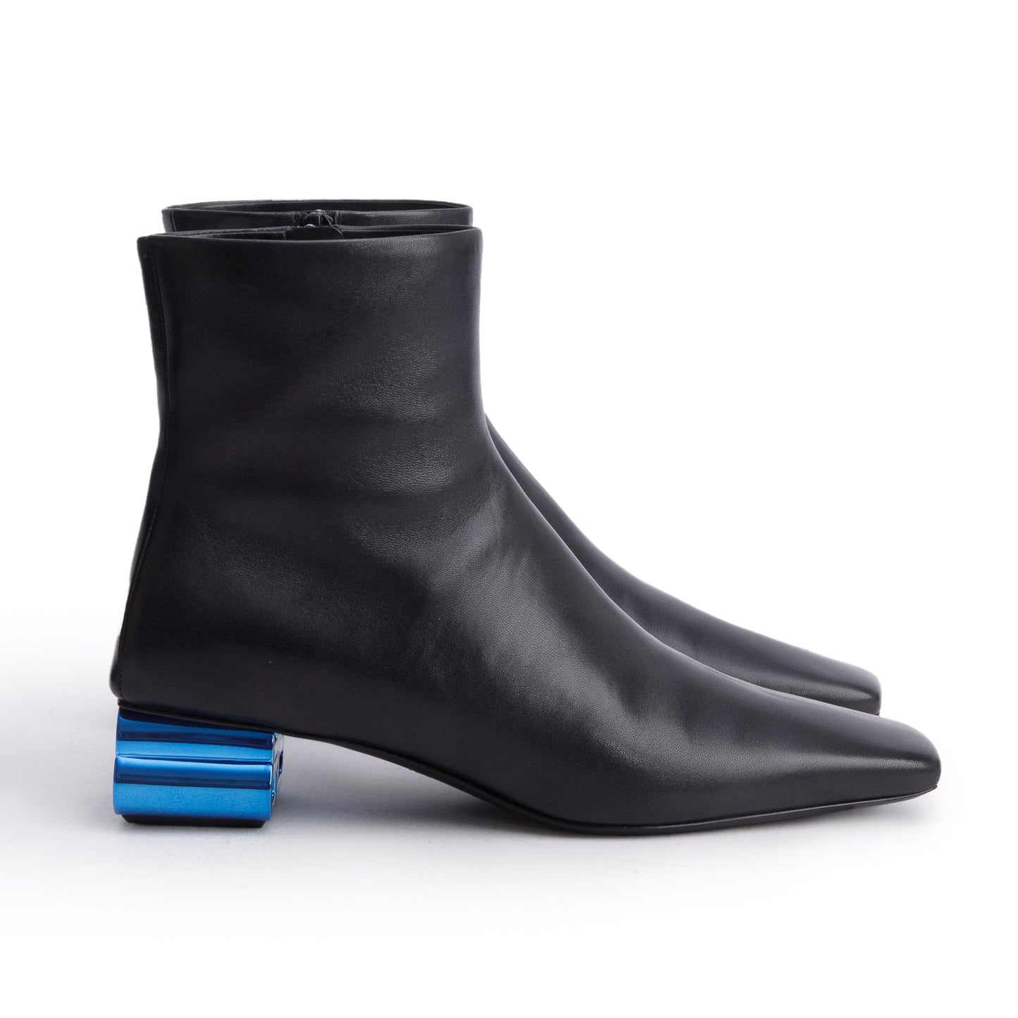 Balenciaga Black Shiny Sheepskin Typo Ankle Booties, Size 37