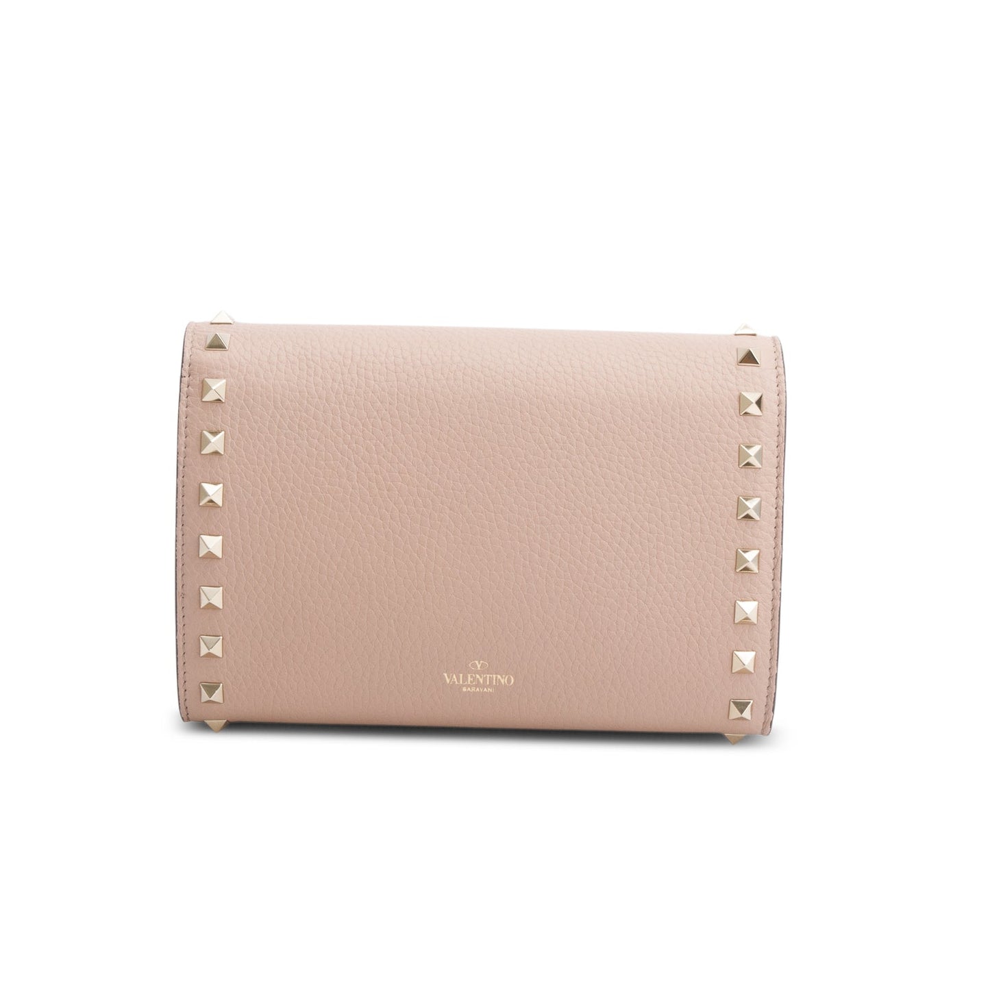 Valentino Pink Pebbled Calfskin Rockstud Envelope Wallet on Chain