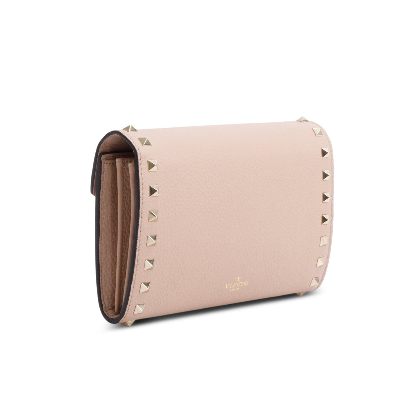 Valentino Pink Pebbled Calfskin Rockstud Envelope Wallet on Chain