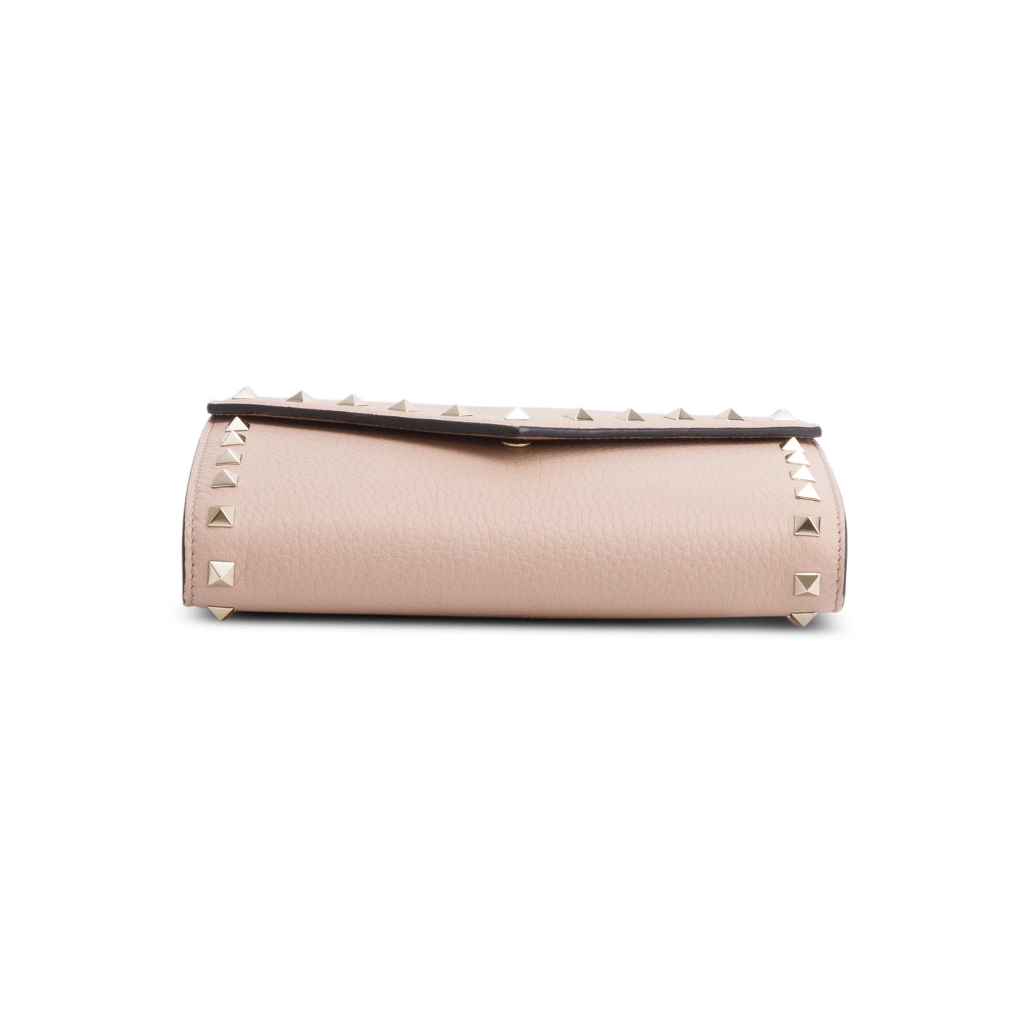 Valentino Pink Pebbled Calfskin Rockstud Envelope Wallet on Chain