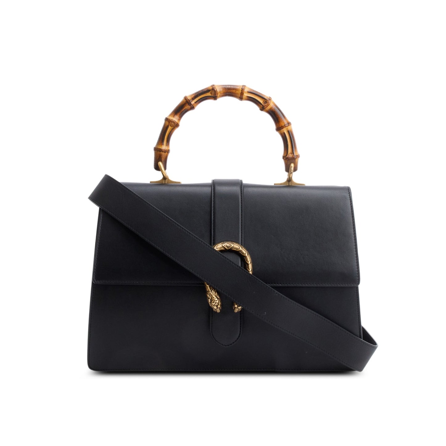 Gucci Black Calfskin Leather Large Dionysus Bamboo Top Handle Bag
