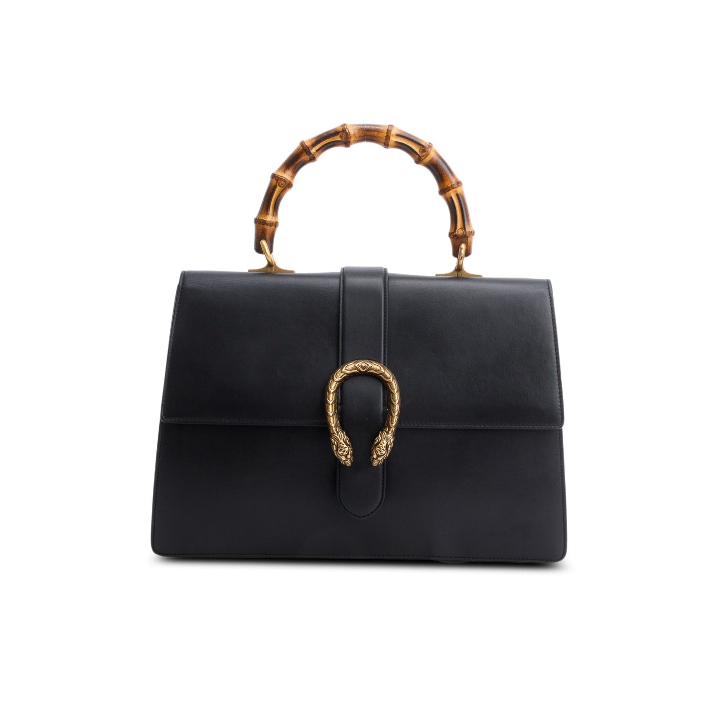 Gucci Black Calfskin Leather Large Dionysus Bamboo Top Handle Bag