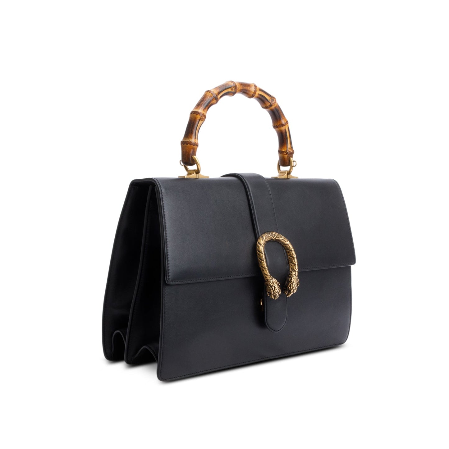 Gucci Black Calfskin Leather Large Dionysus Bamboo Top Handle Bag