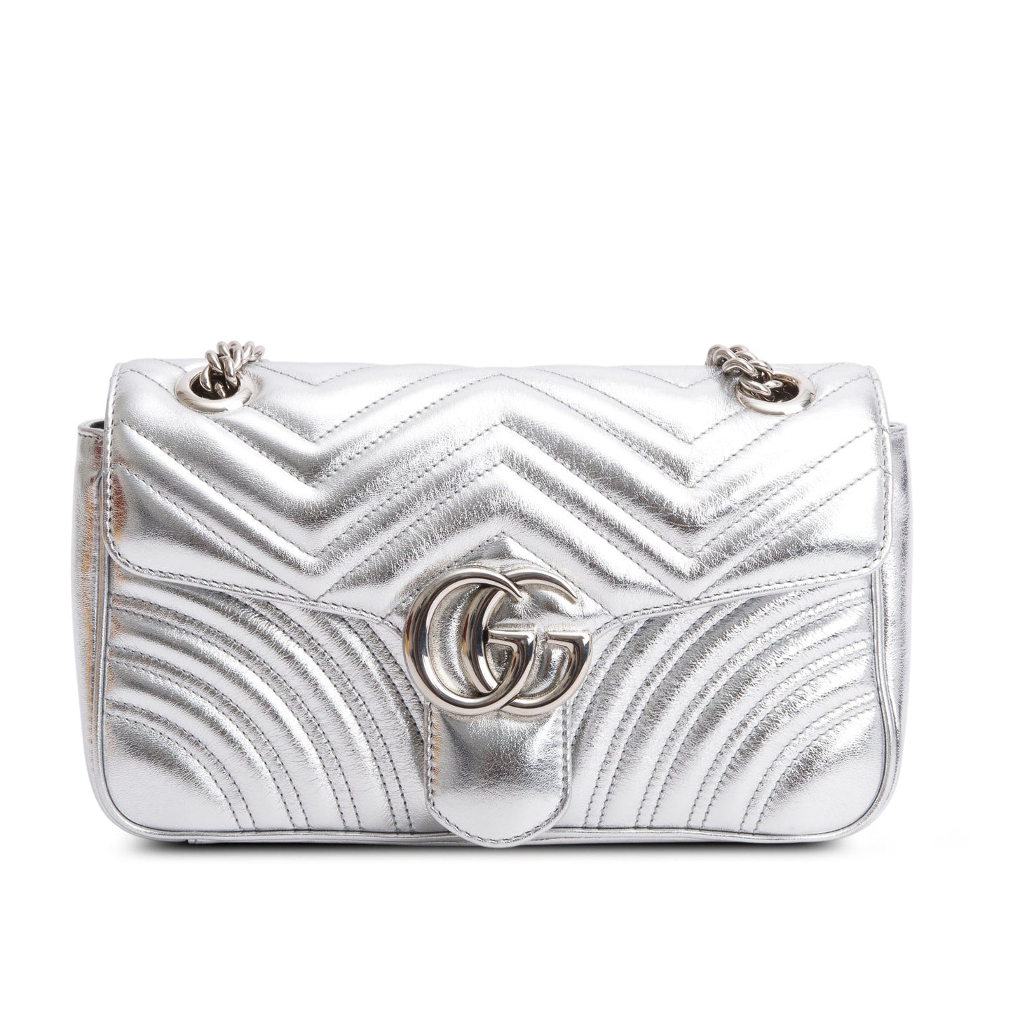 Gucci Silver Matelasse Medium GG Marmont Shoulder Bag