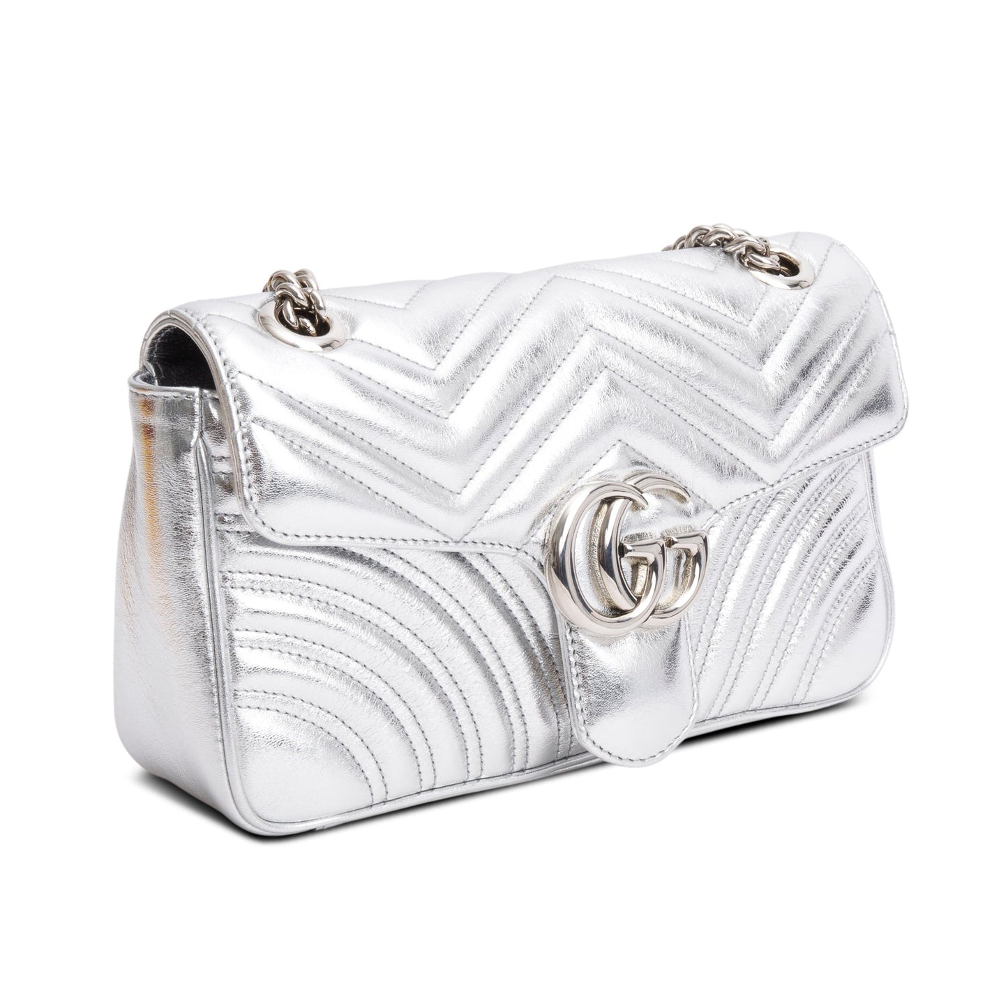 Gucci Silver Matelasse Medium GG Marmont Shoulder Bag