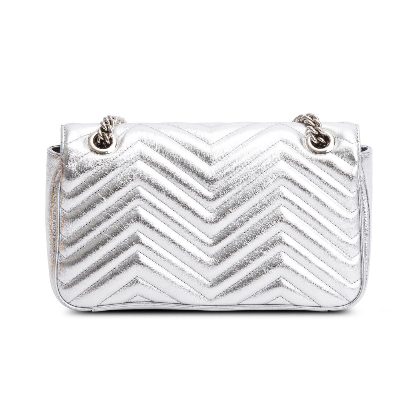 Gucci Silver Matelasse Medium GG Marmont Shoulder Bag