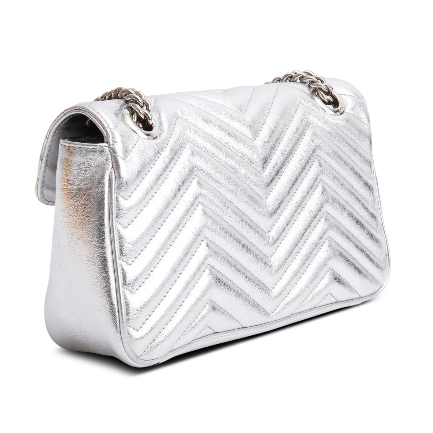 Gucci Silver Matelasse Medium GG Marmont Shoulder Bag