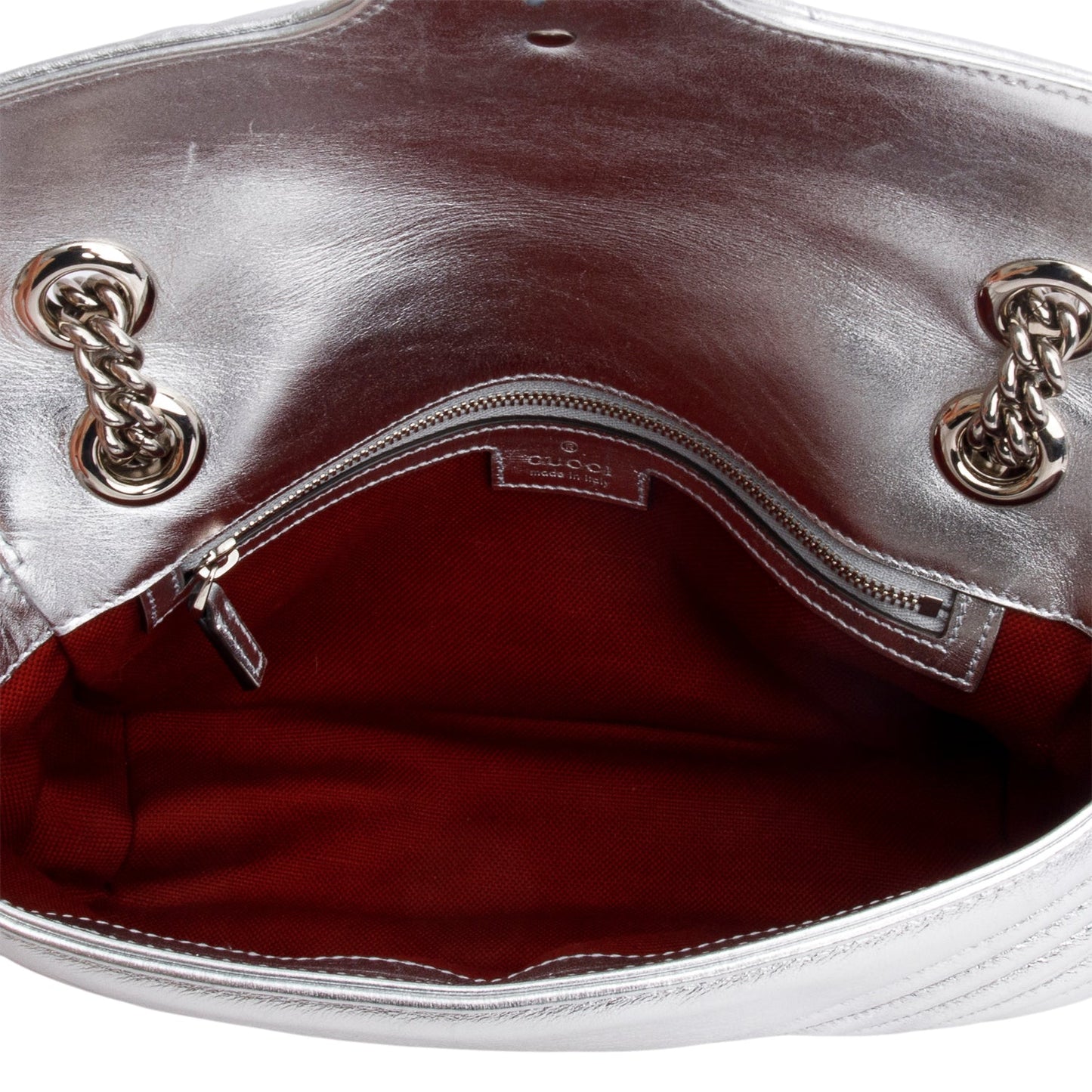Gucci Silver Matelasse Medium GG Marmont Shoulder Bag