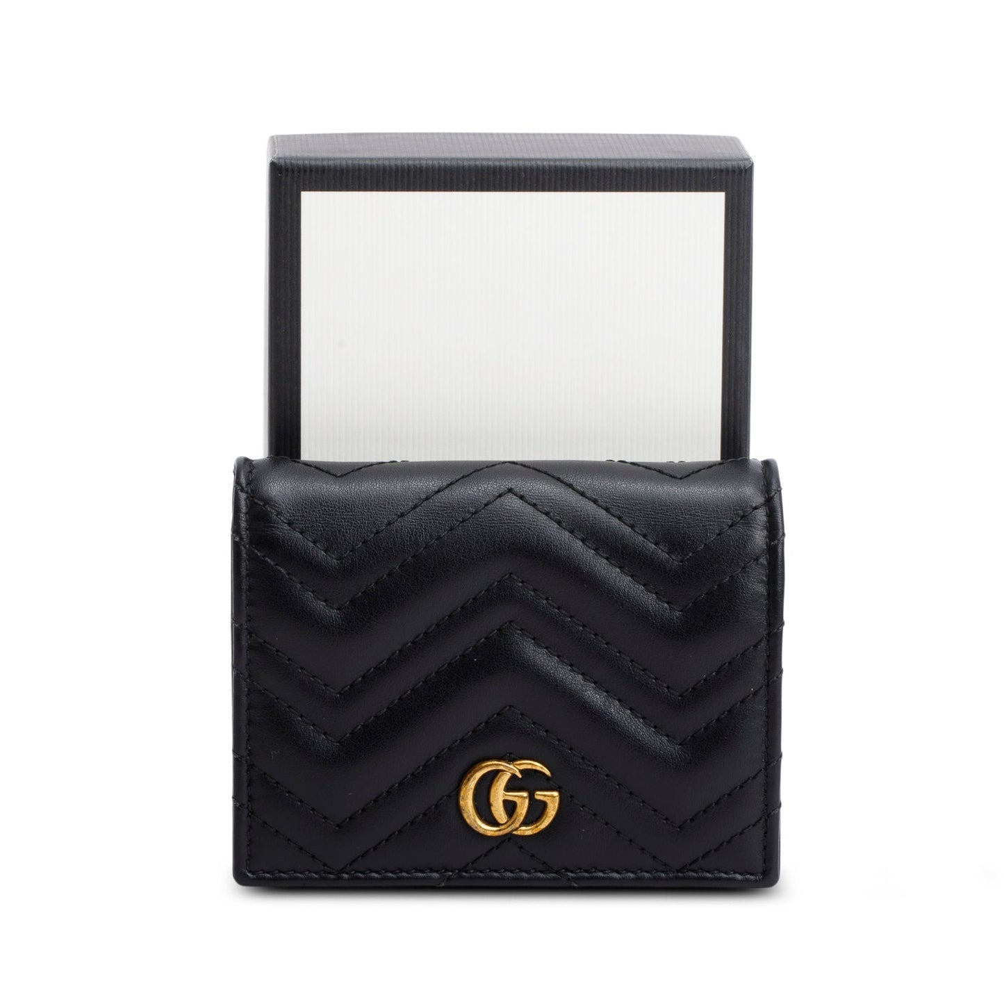 Gucci Black Quilted GG Marmont Leather Card Case Wallet