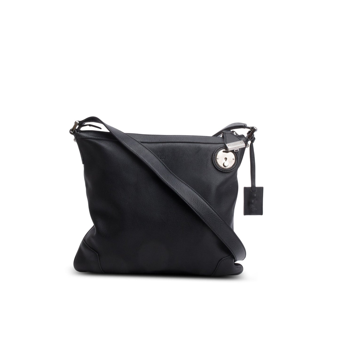 Gucci Black Leather Zip Lock Messenger Bag