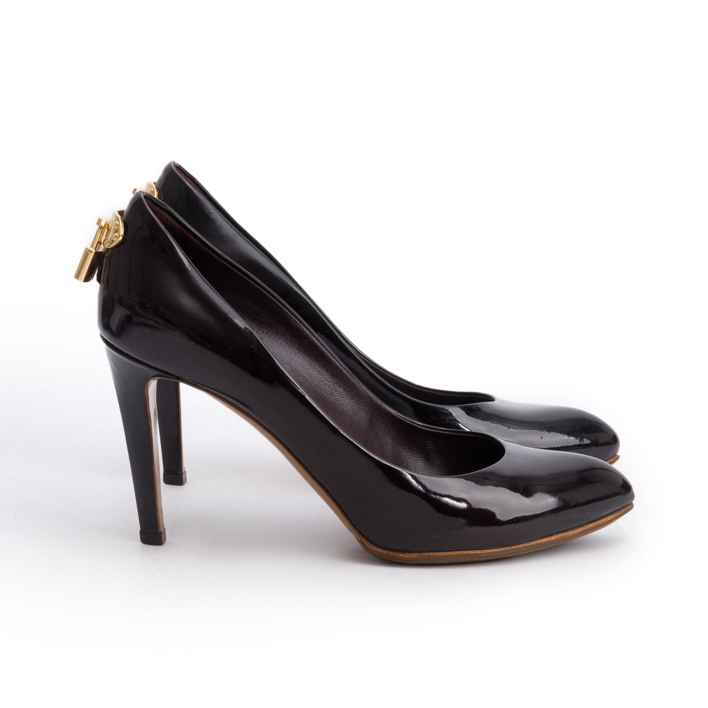 Louis Vuitton Burgundy Patent Leather Lock Me Pumps, Size 37