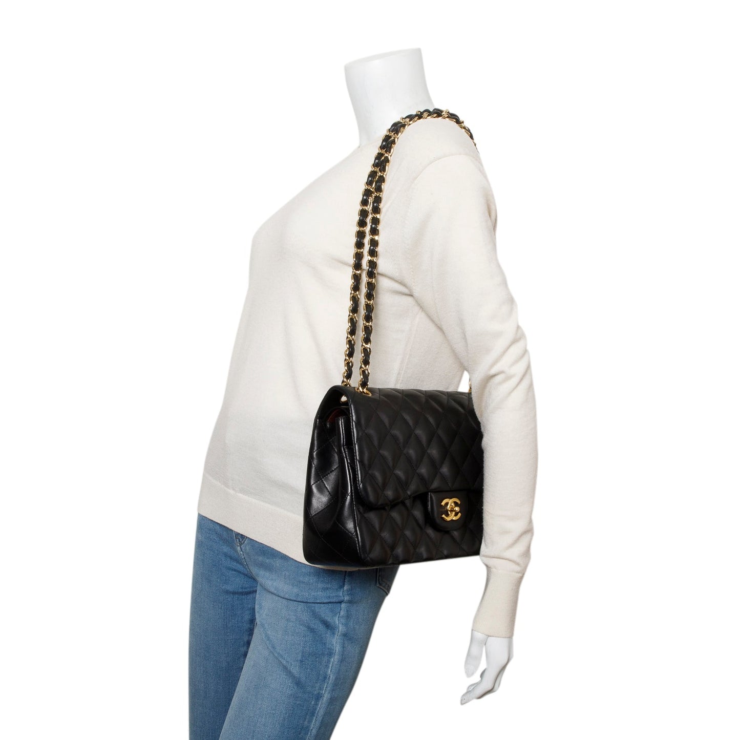 Chanel Black Quilted Lambskin Leather Jumbo Double Flap Bag