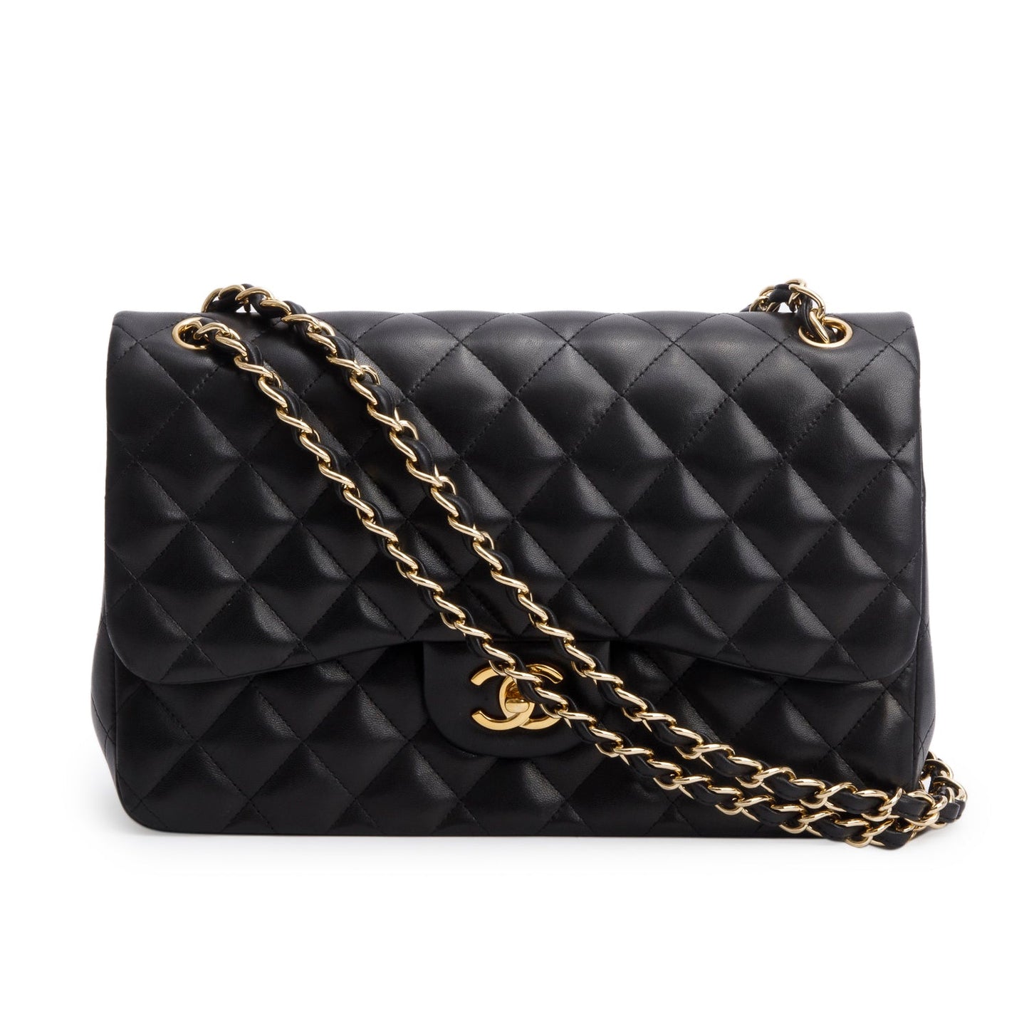 Chanel Black Quilted Lambskin Leather Jumbo Double Flap Bag