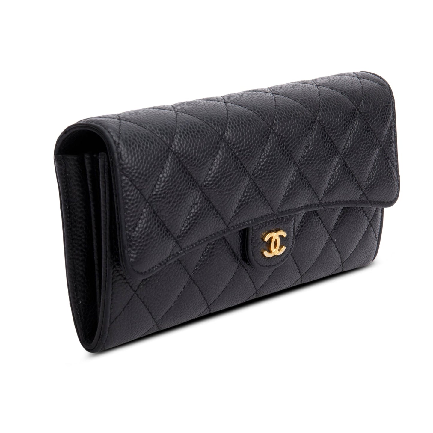 Chanel Black Caviar Leather Classic Long Flap Wallet