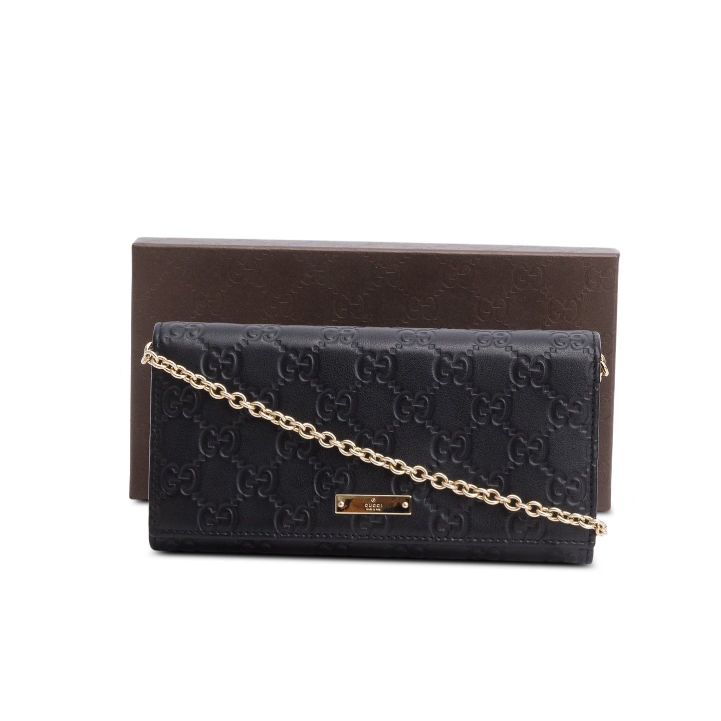 Gucci Black Guccissima Margaux Calfskin Metal Bar Chain Wallet