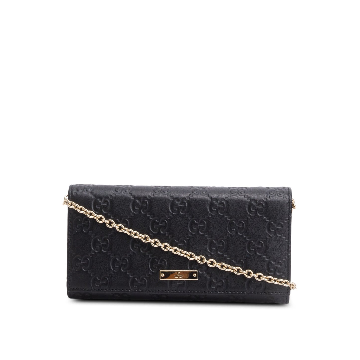 Gucci Black Guccissima Margaux Calfskin Metal Bar Chain Wallet