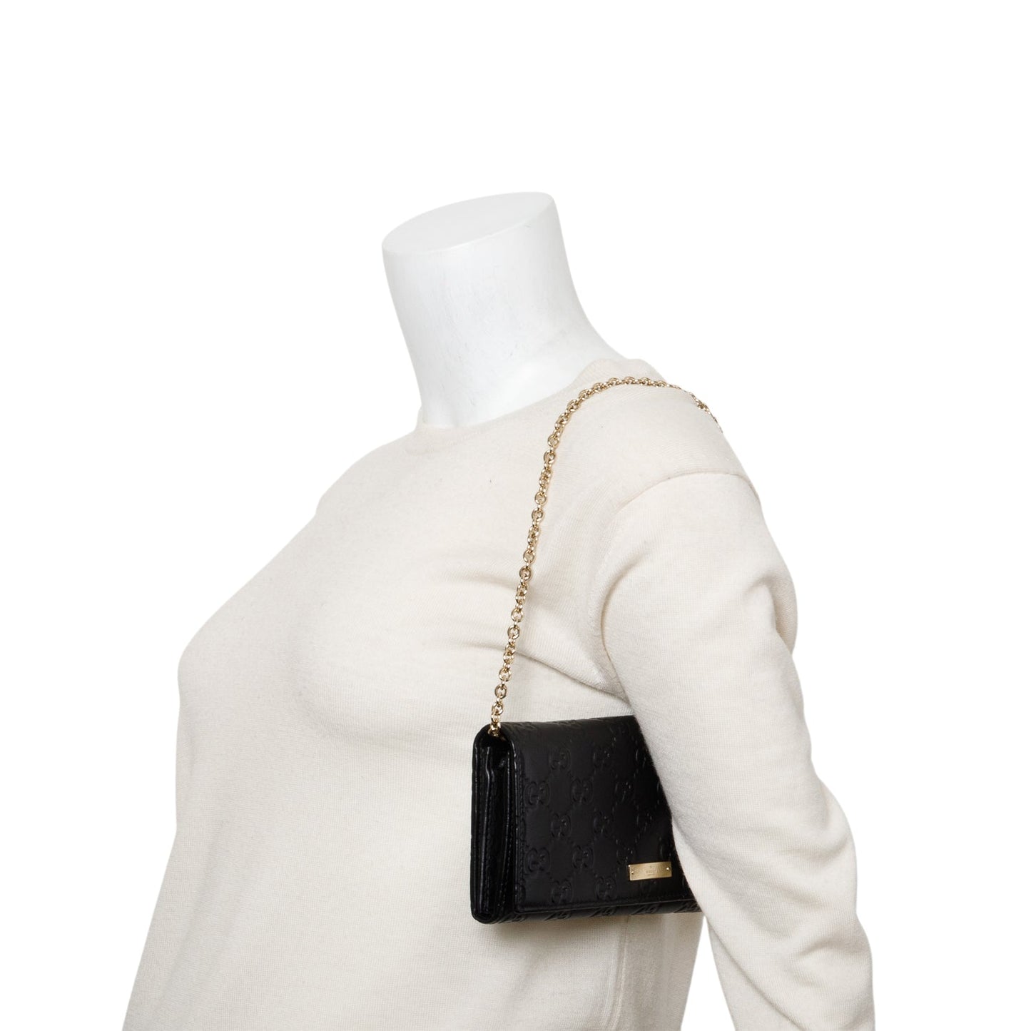 Gucci Black Guccissima Margaux Calfskin Metal Bar Chain Wallet