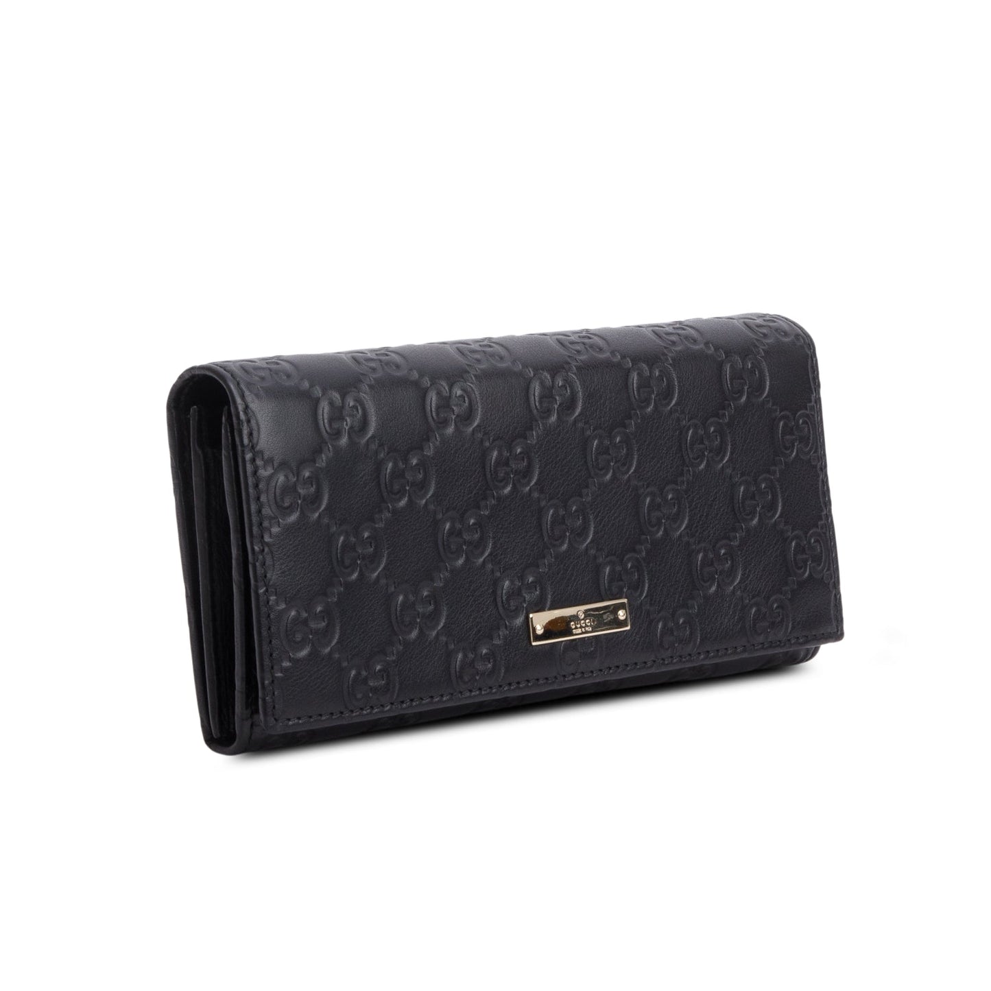 Gucci Black Guccissima Margaux Calfskin Metal Bar Chain Wallet