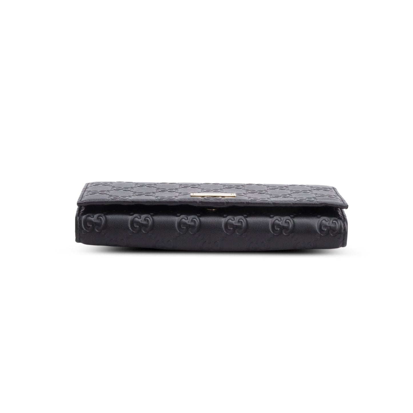 Gucci Black Guccissima Margaux Calfskin Metal Bar Chain Wallet