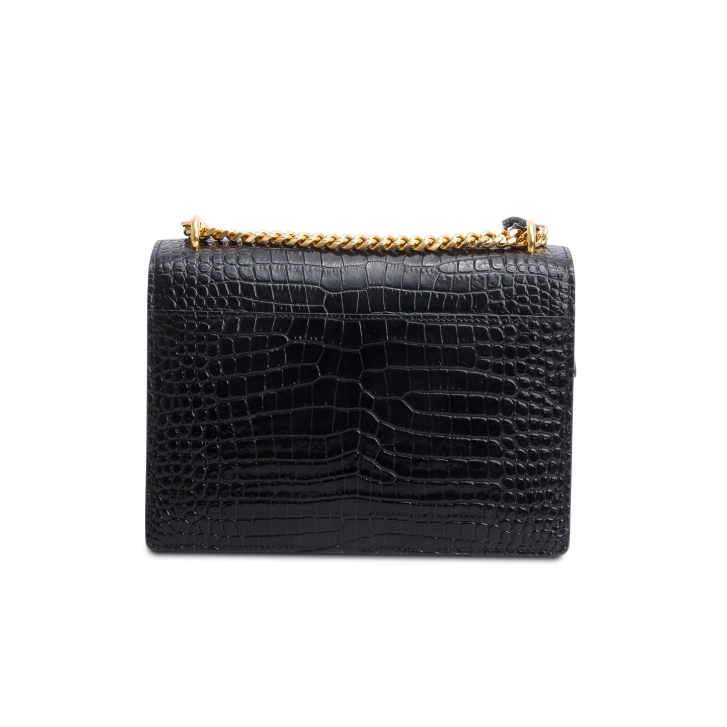 Saint Laurent 2020 Black Croc Embossed Calfskin Medium Sunset Bag