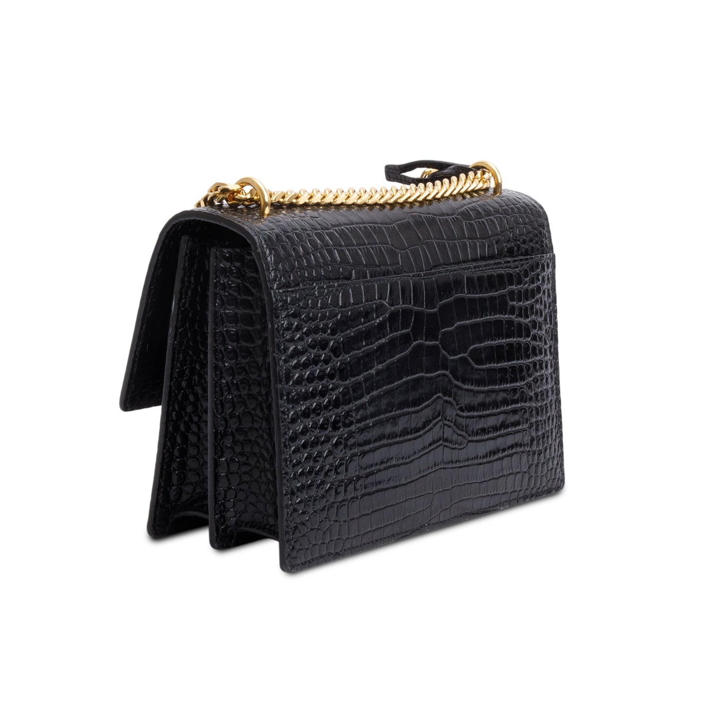 Saint Laurent 2020 Black Croc Embossed Calfskin Medium Sunset Bag