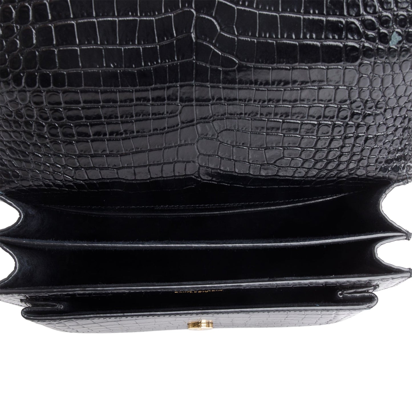 Saint Laurent 2020 Black Croc Embossed Calfskin Medium Sunset Bag