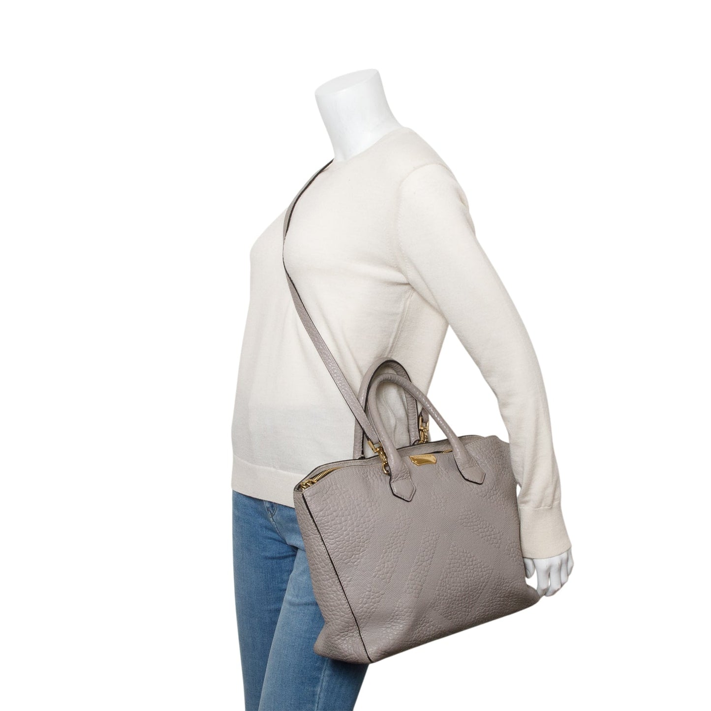 Burberry Grey Check Embossed Heritage Grain Leather Dewsbury Tote