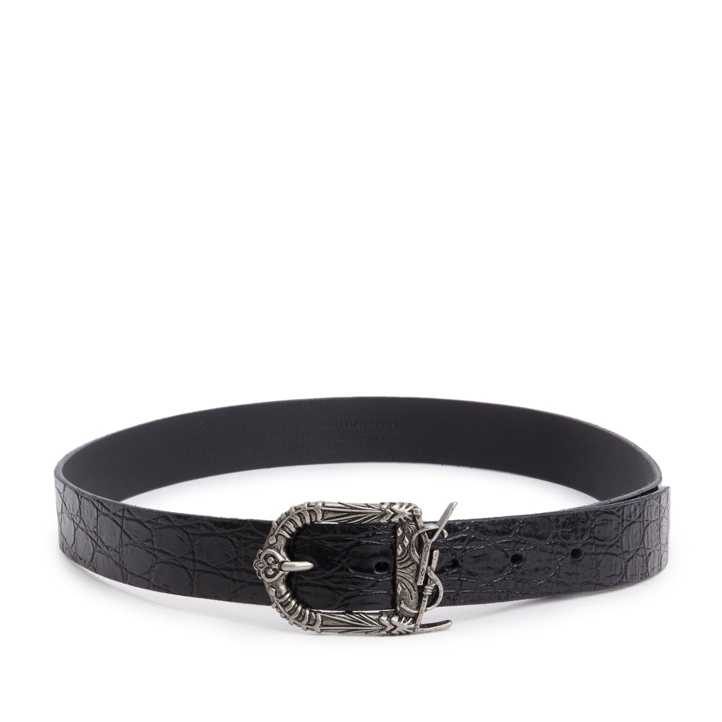 Saint Laurent 2020 Black Croc Embossed Patent Leather Celtic Belt 85,