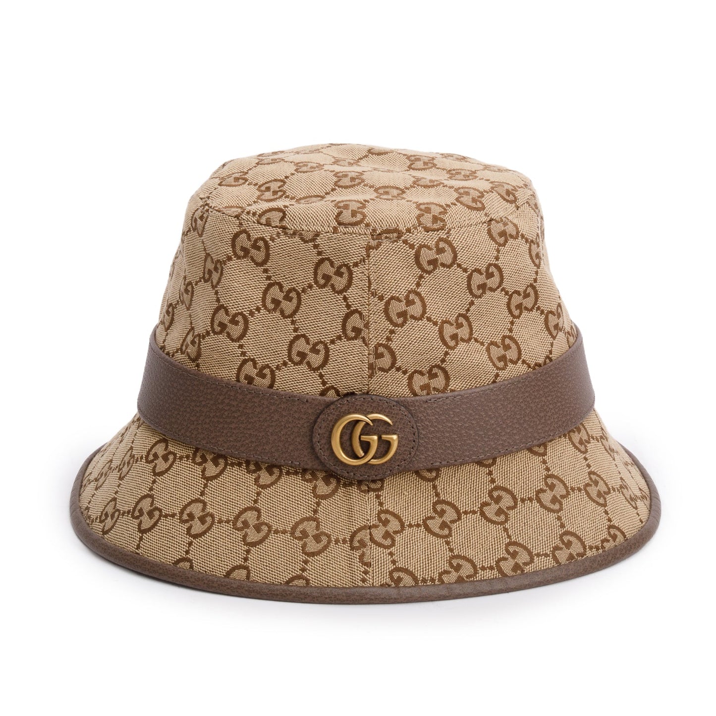 Gucci Brown Monogram Textured Dollar Calfskin GG Canvas Bucket Hat, Size S 57