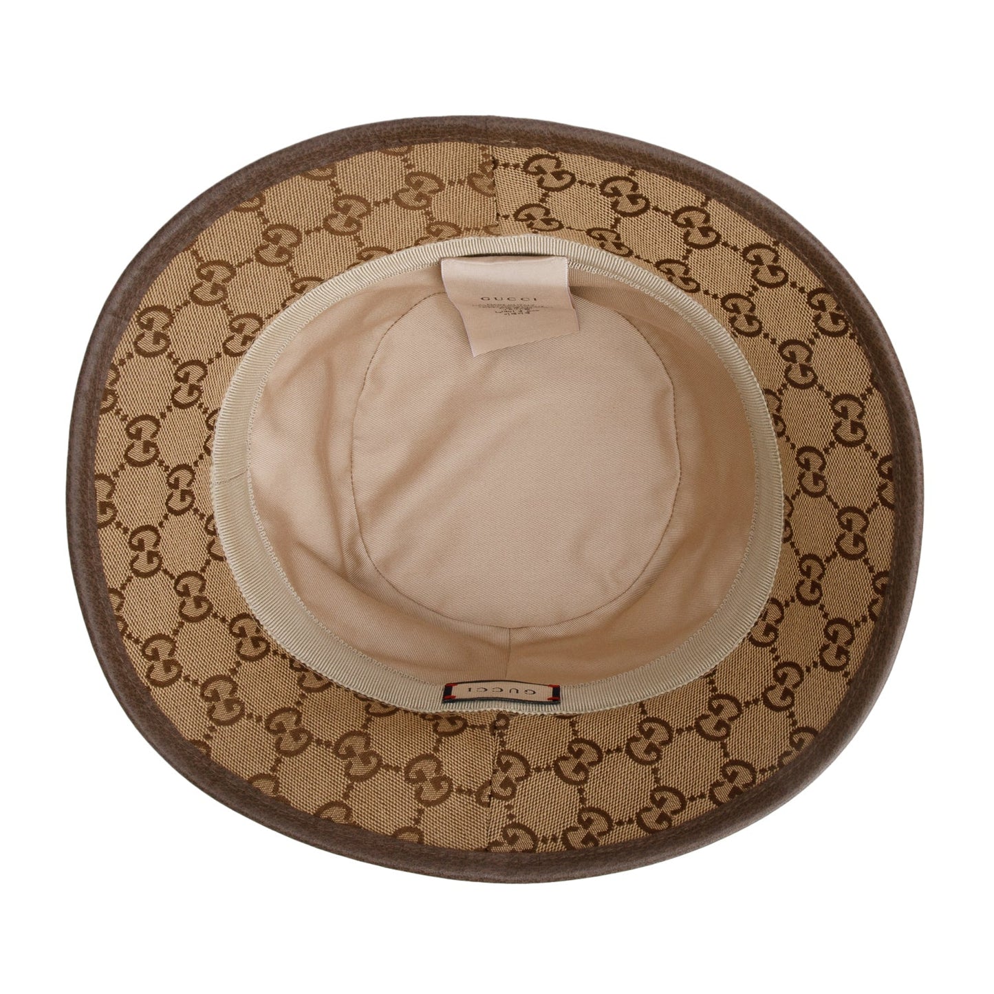 Gucci Brown Monogram Textured Dollar Calfskin GG Canvas Bucket Hat, Size S 57