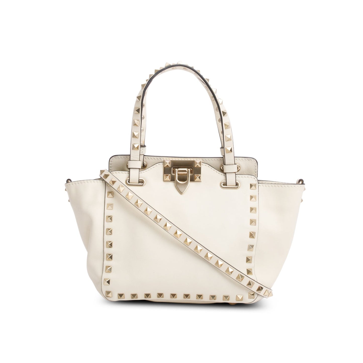 Valentino Cream Leather Mini Rockstud Tote