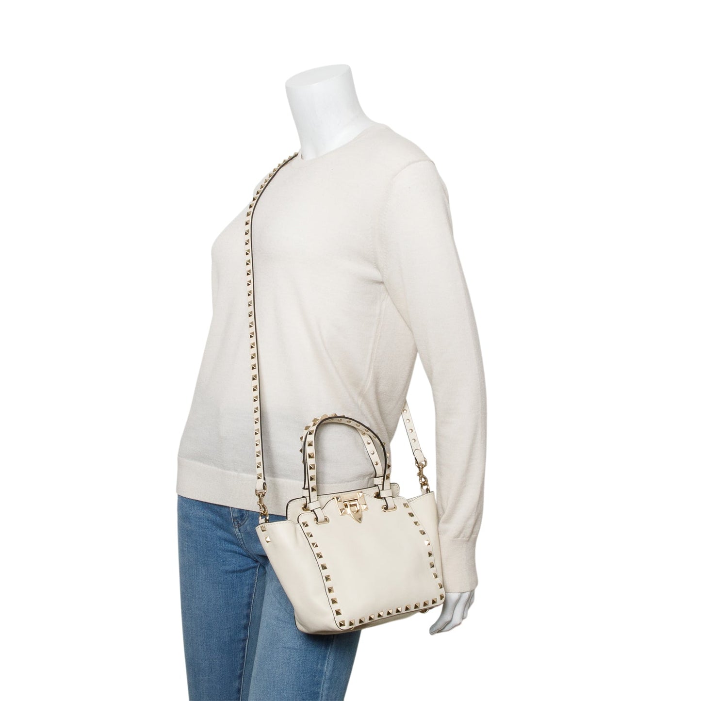 Valentino Cream Leather Mini Rockstud Tote