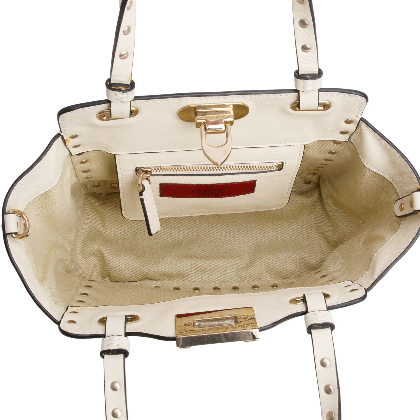 Valentino Cream Leather Mini Rockstud Tote