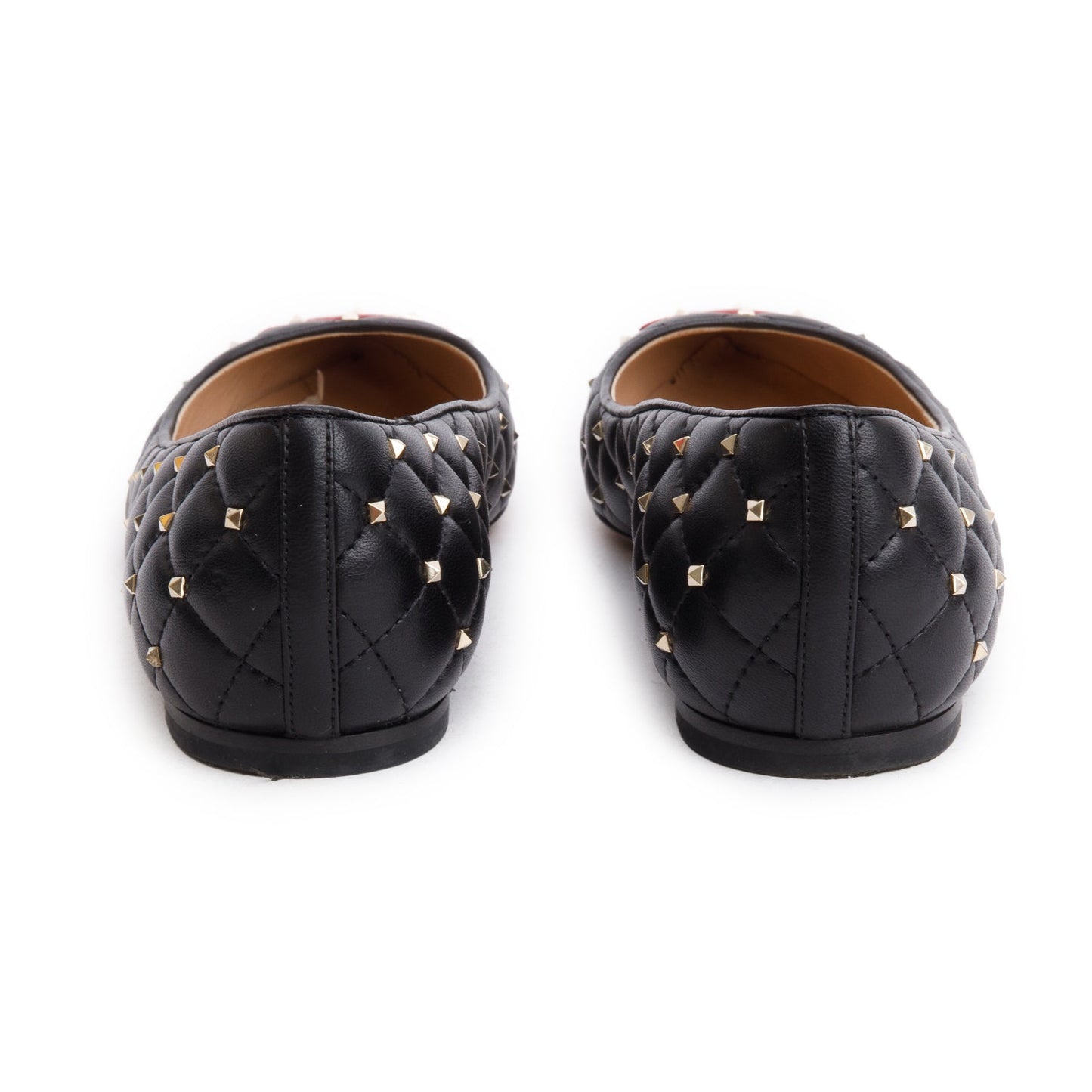 Valentino Black Quilted Leather Spikeit Valentine Flats, Size 37.5