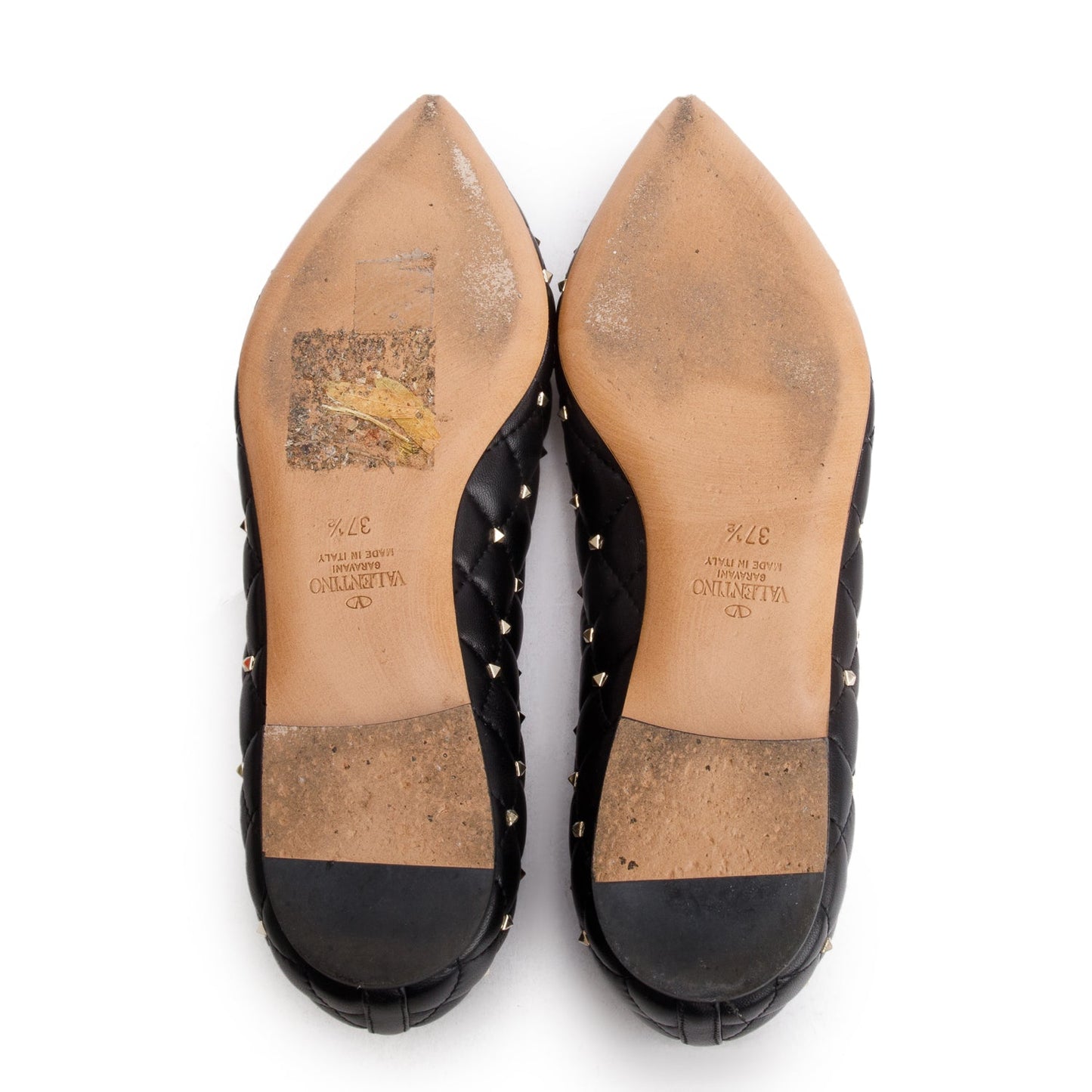 Valentino Black Quilted Leather Spikeit Valentine Flats, Size 37.5
