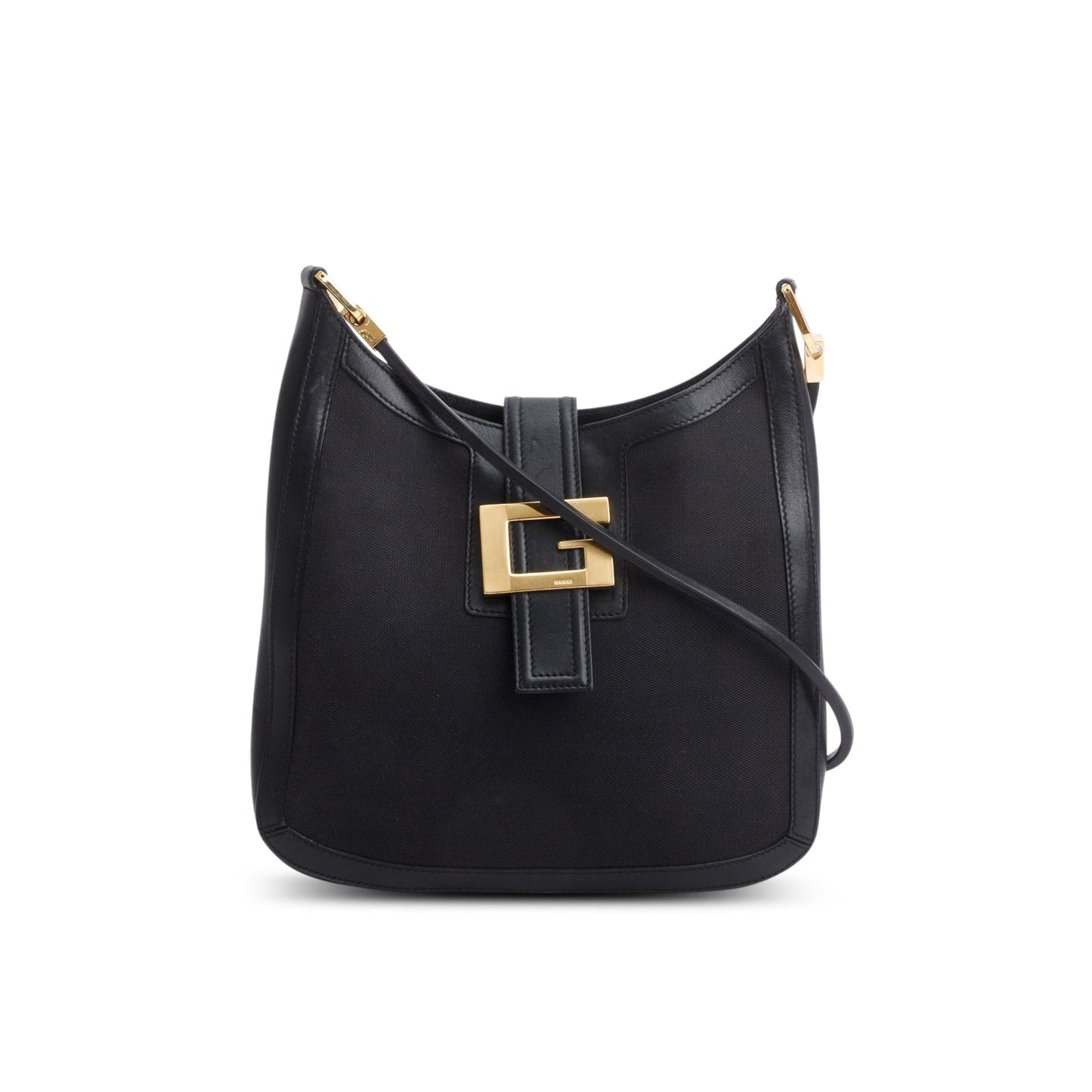 Gucci Vintage Black Canvas Leather G Buckle Shoulder Bag