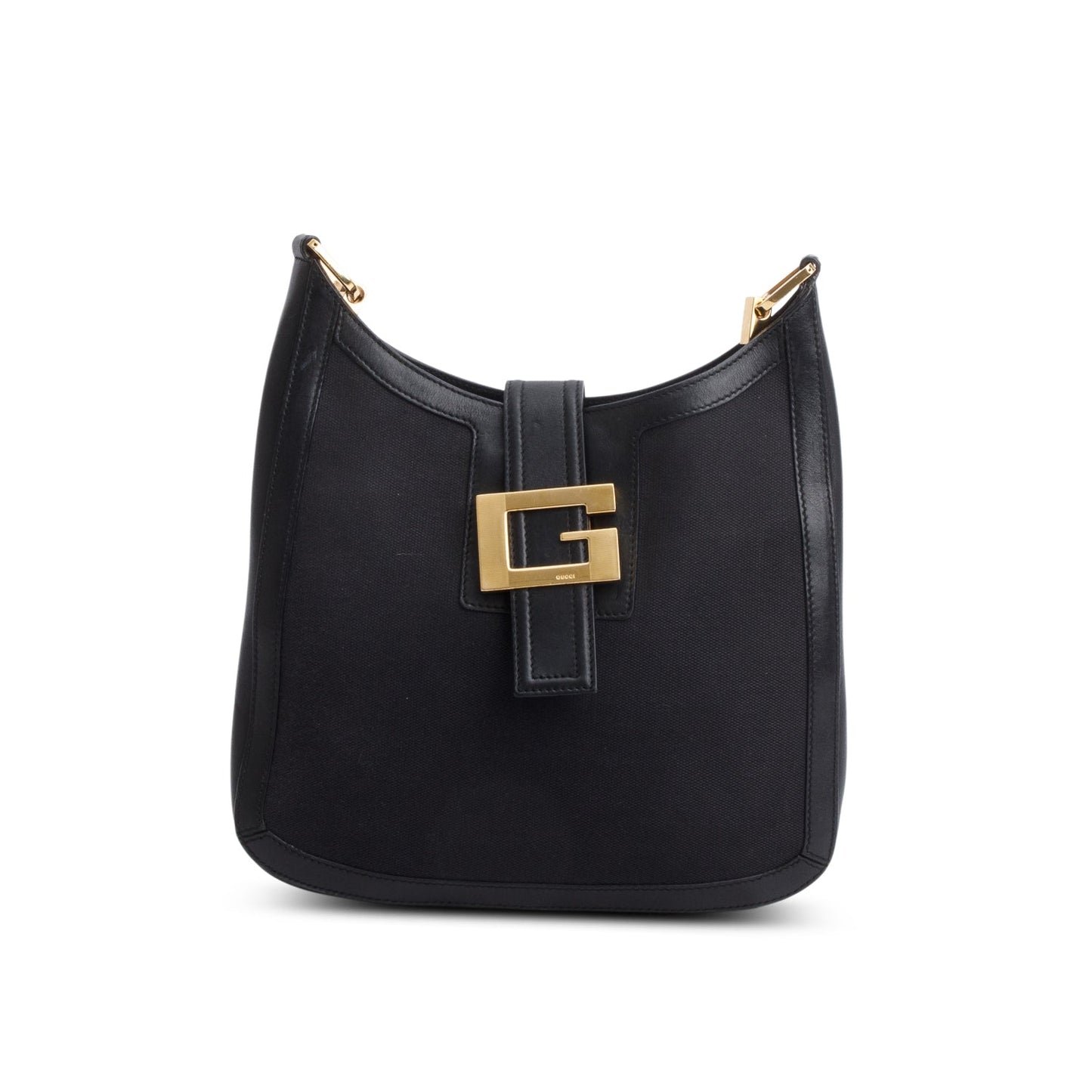 Gucci Vintage Black Canvas Leather G Buckle Shoulder Bag
