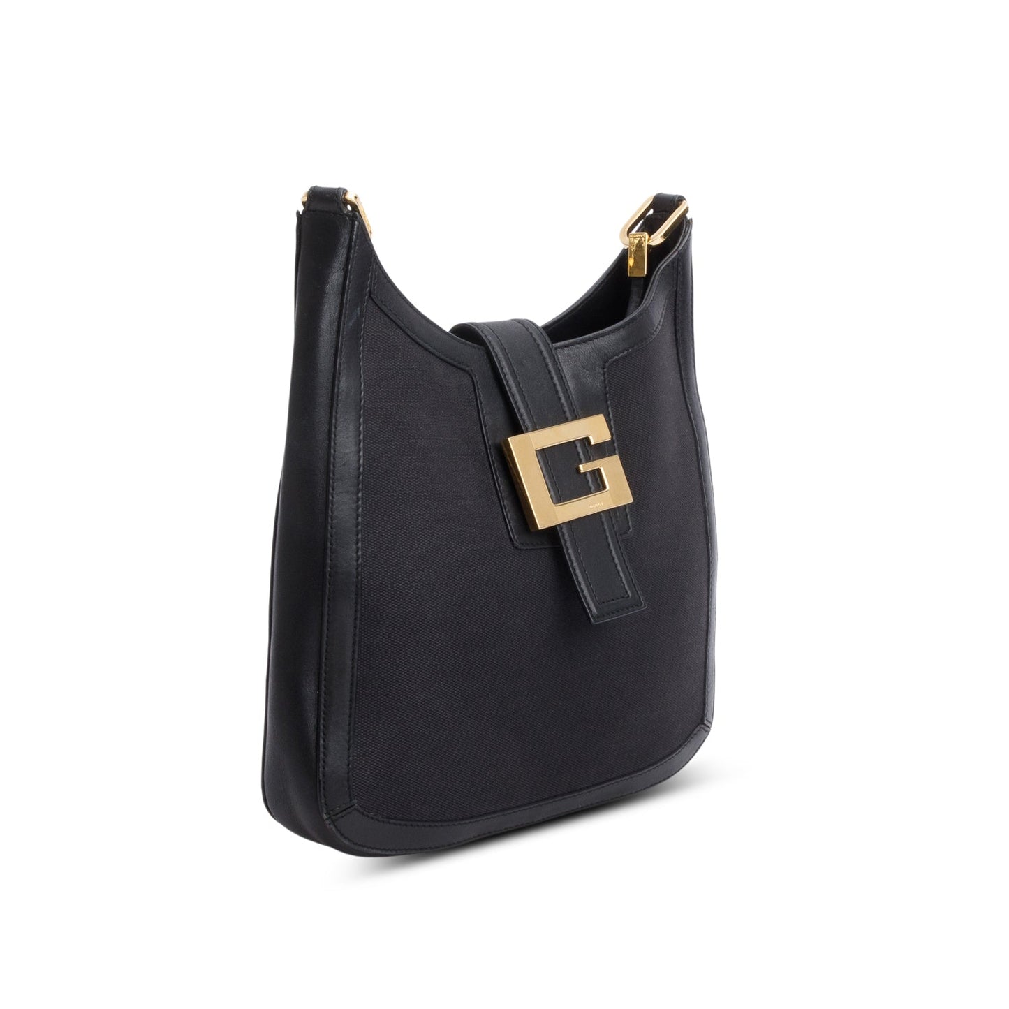 Gucci Vintage Black Canvas Leather G Buckle Shoulder Bag