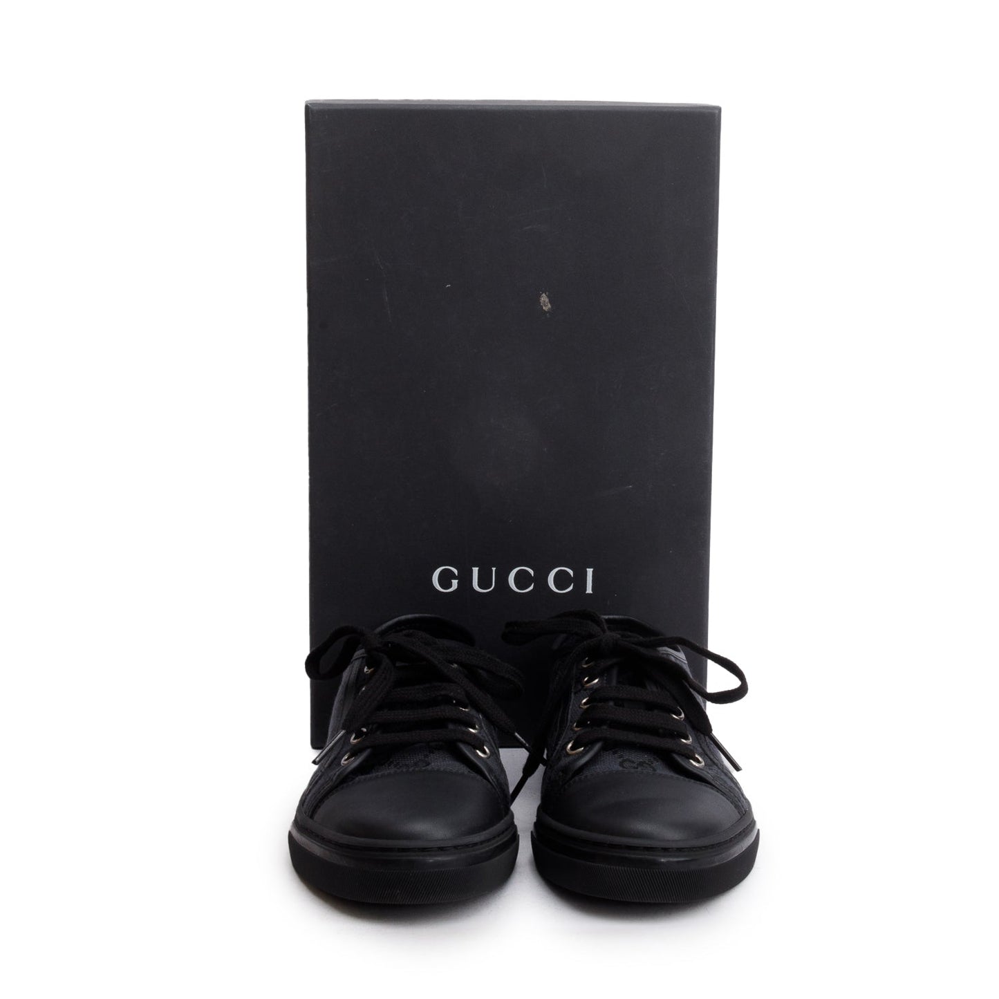 Gucci Black GG Monogram Calfskin Low Top Sneakers, Size 36