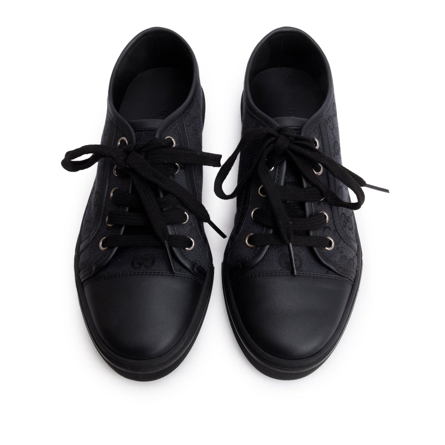 Gucci Black GG Monogram Calfskin Low Top Sneakers, Size 36
