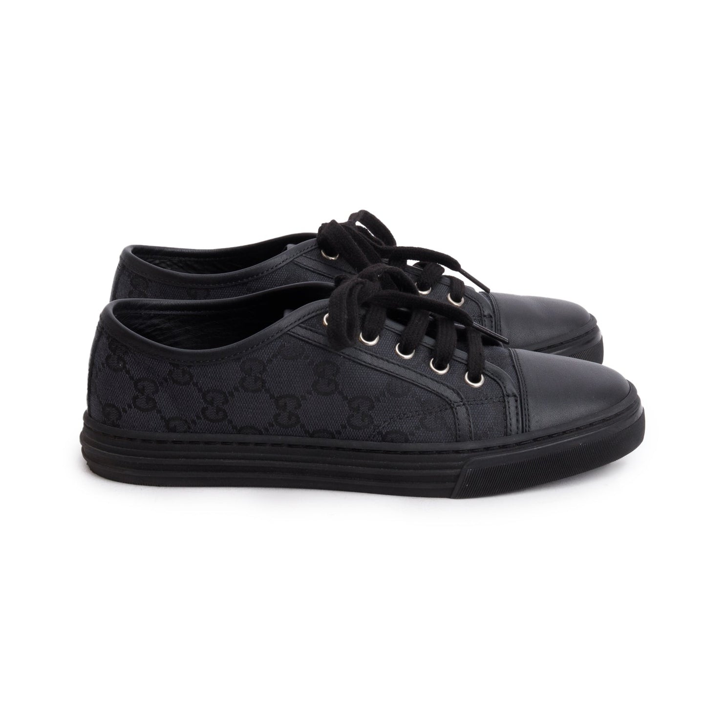 Gucci Black GG Monogram Calfskin Low Top Sneakers, Size 36